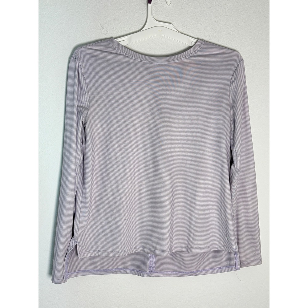 Avia Womens XL Purple Striped Long Sleeve Activewear Top Twist Back Thumbholes